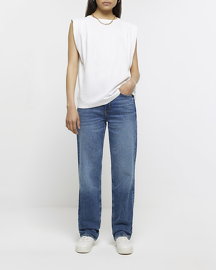 White box pleat sleeveless t-shirt