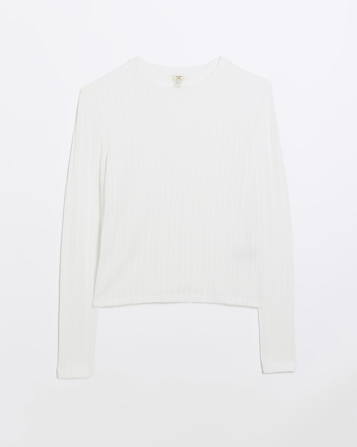 White ribbed long sleeve top
