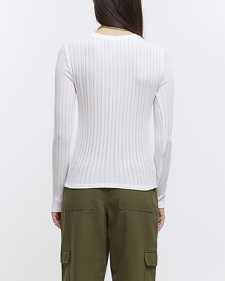 White ribbed long sleeve top