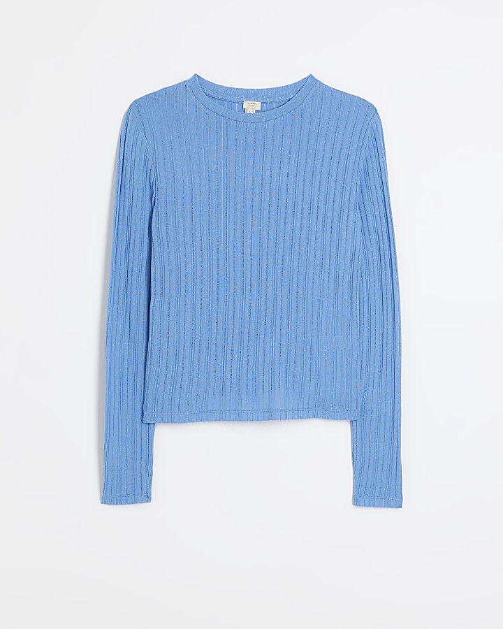 Blue long sleeve ribbed top