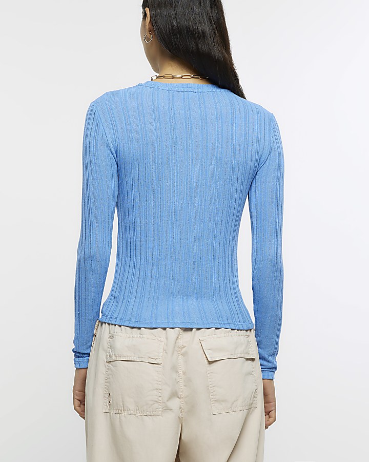 Blue long sleeve ribbed top