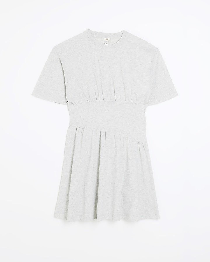 Grey short sleeve cinched waist mini dress