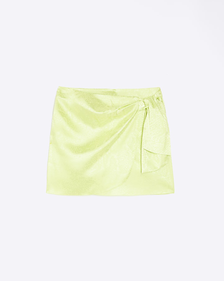 Yellow jacquard wrap tie mini skirt