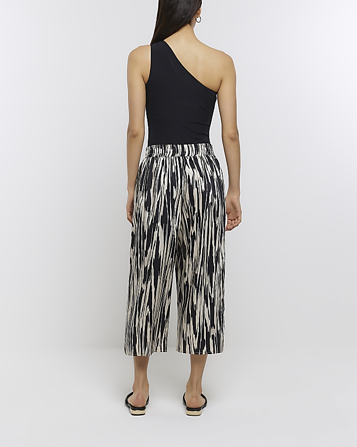 White abstract print culottes