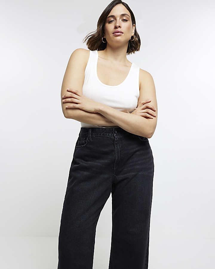 Plus black mid rise relaxed straight jeans