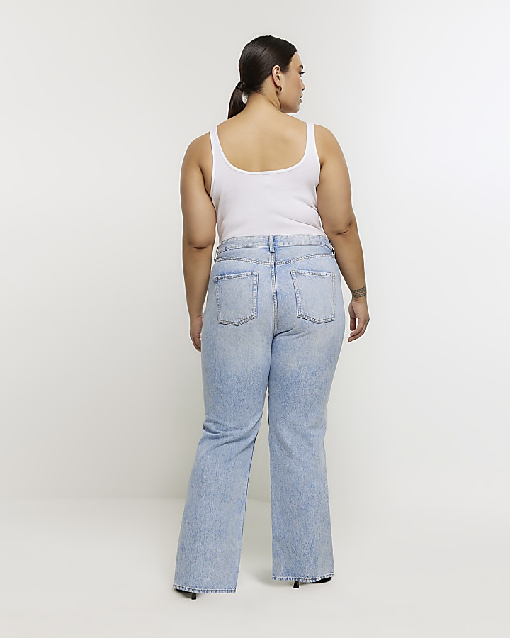 Plus blue mid rise straight jeans | River Island