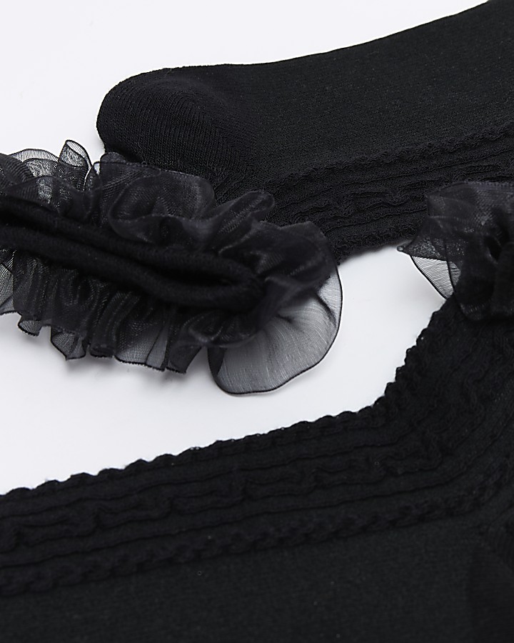 Black frill ankle socks River Island