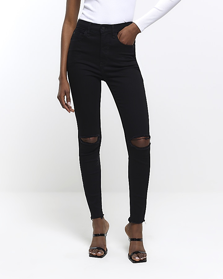 Black high rise sculpted ripped Jeans