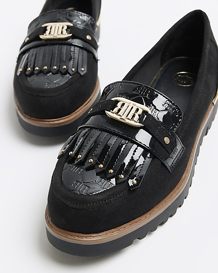 Black fringe detail loafers
