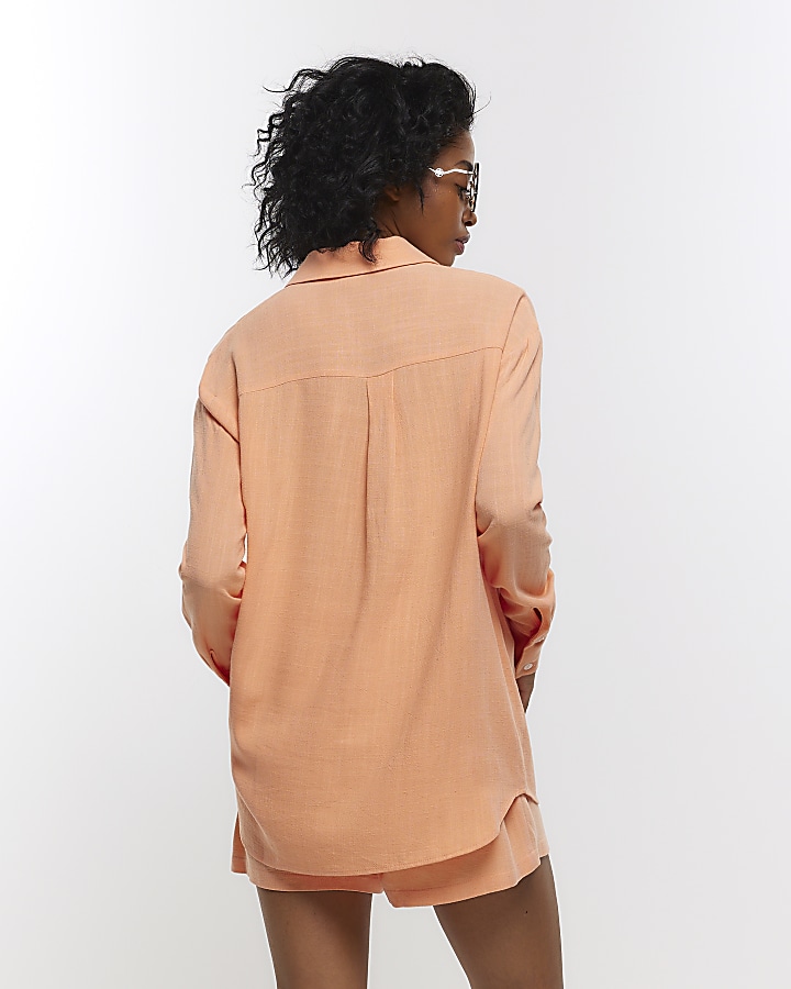 Coral linen oversized shirt