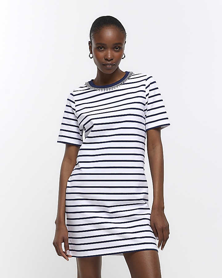 White stripe t-shirt dress