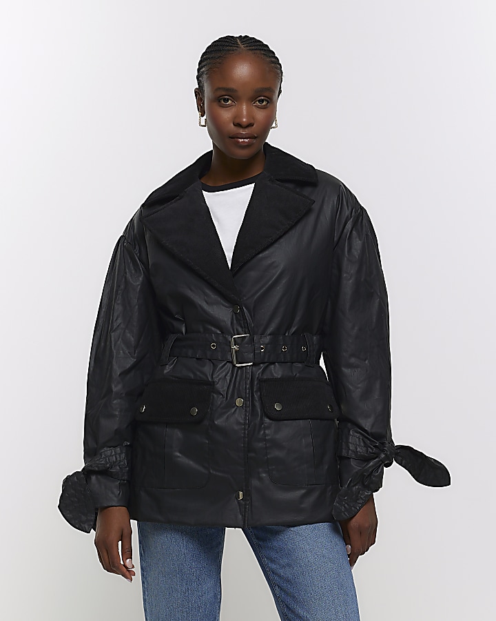 Black belted heritage jacket | River Island