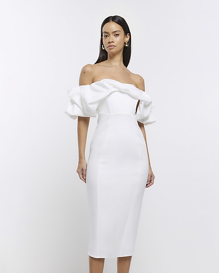 River island white bardot 2024 dress