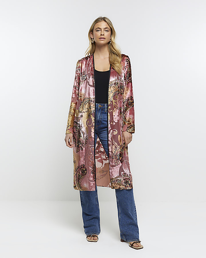 Pink paisley longline duster