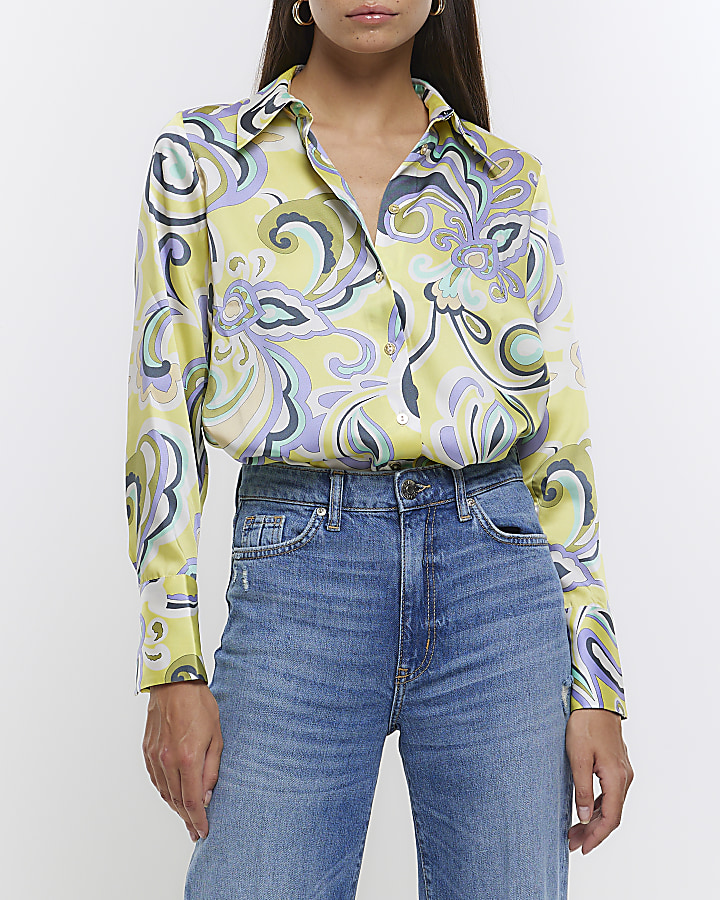 Yellow satin paisley shirt