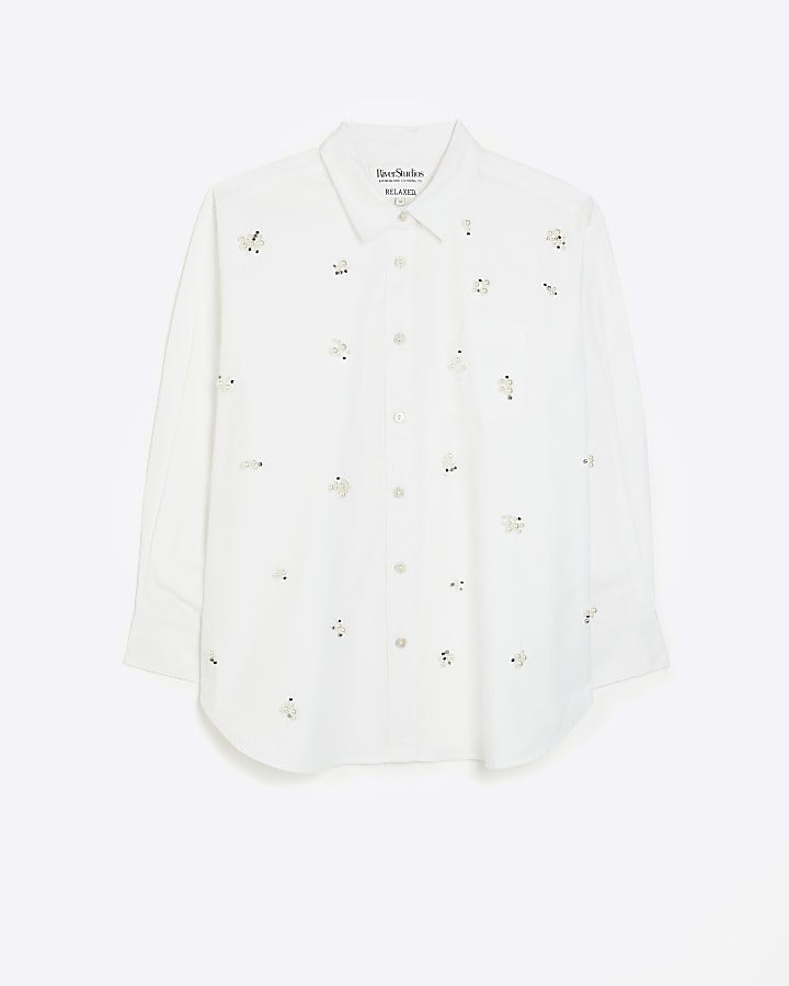 White pearl embellishment shirt