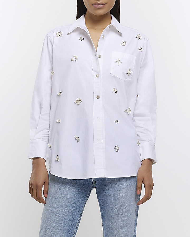 White pearl embellishment shirt