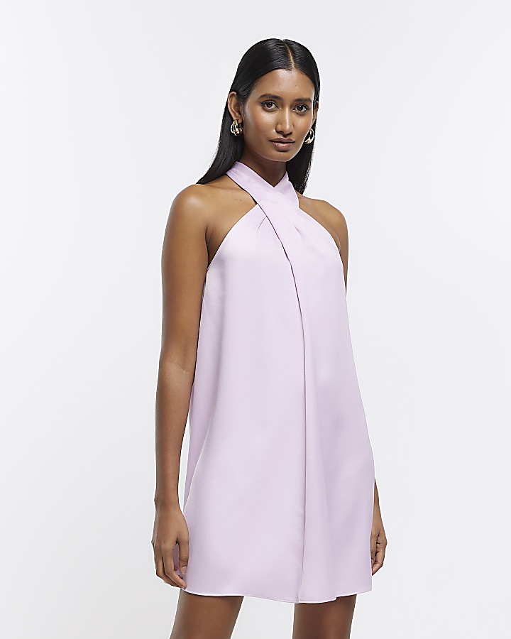 Purple high best sale neck dress