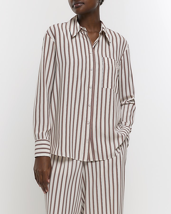 Beige stripe oversized shirt
