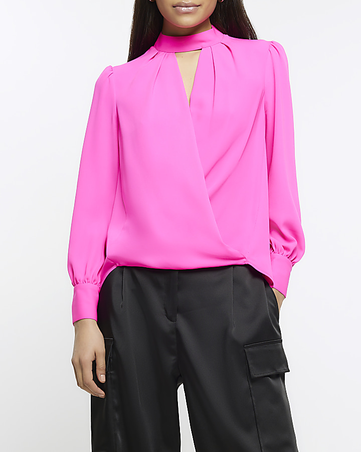 Pink cut out wrap blouse