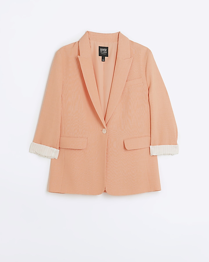 Coral rolled sleeve blazer