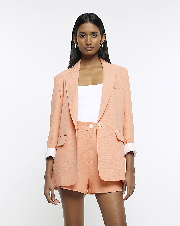 Coral rolled sleeve blazer