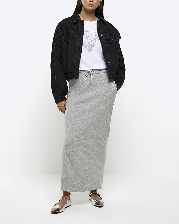 Grey sweat midi skirt