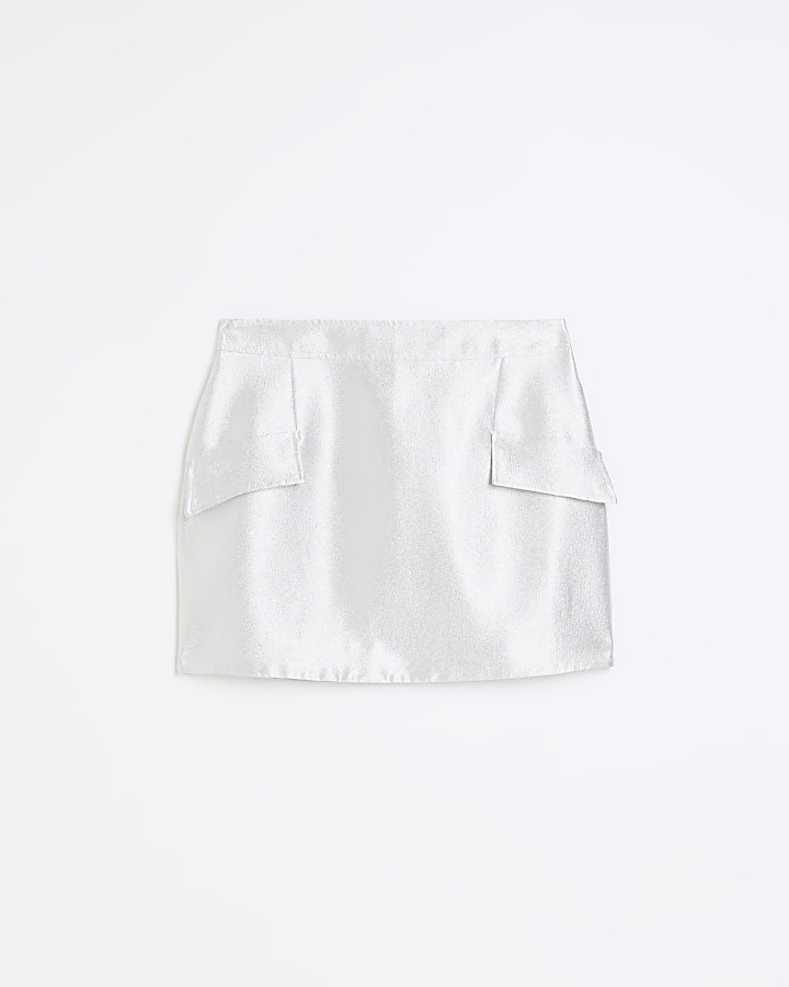 Silver metallic mini skirt