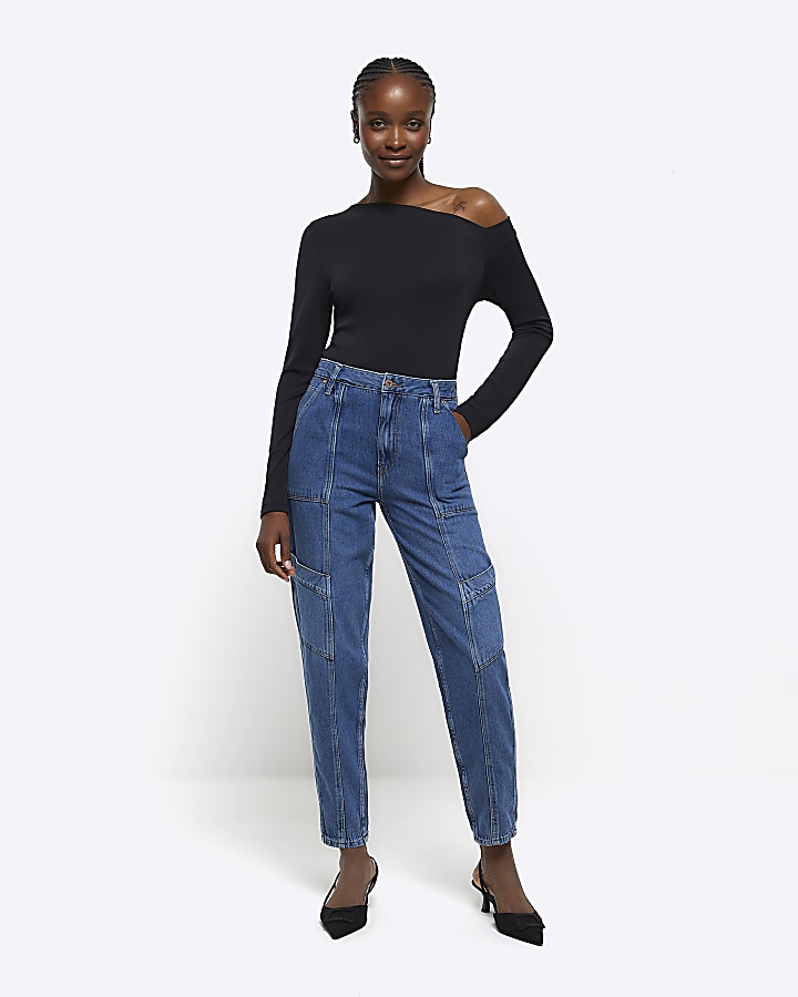 High waisted hot sale side button jeans