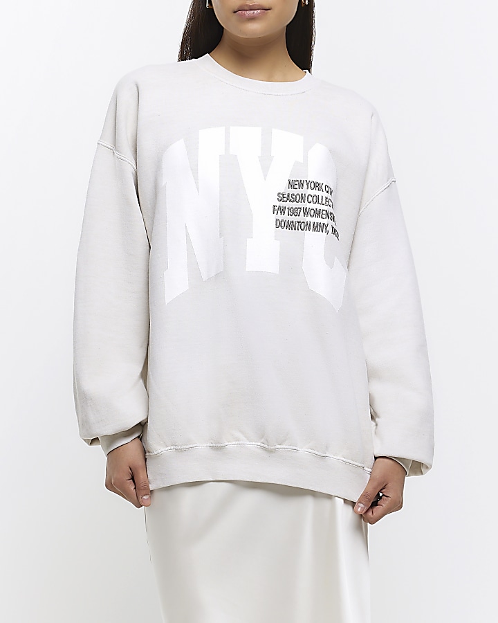 Beige NYC print sweatshirt