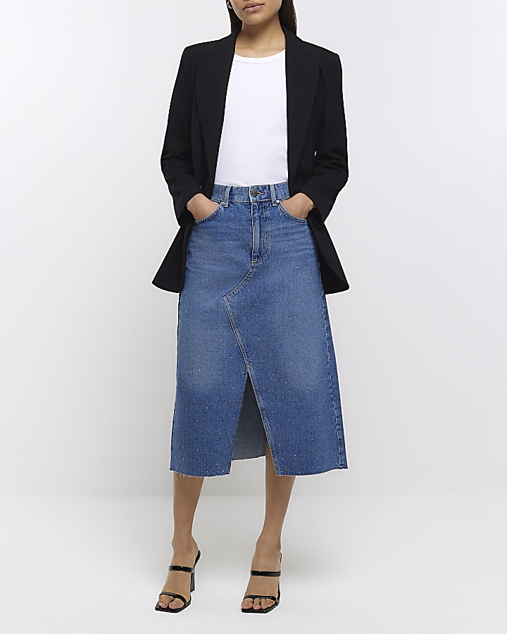 River island best sale denim midi skirt