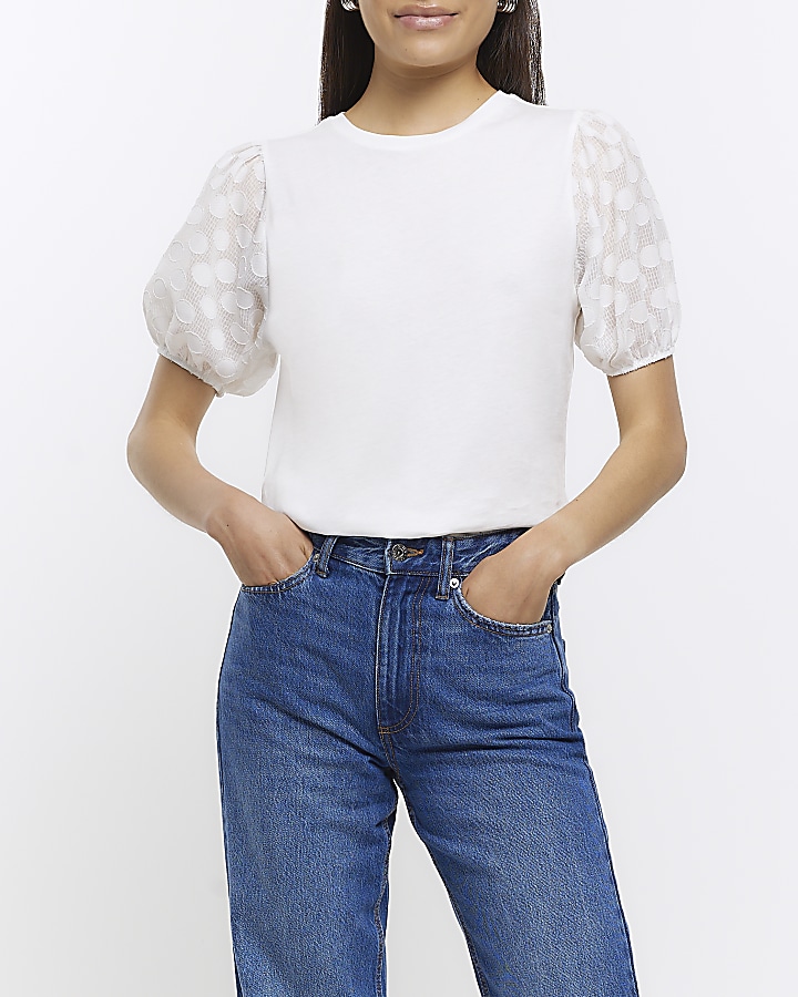 White spot puff sleeve t-shirt