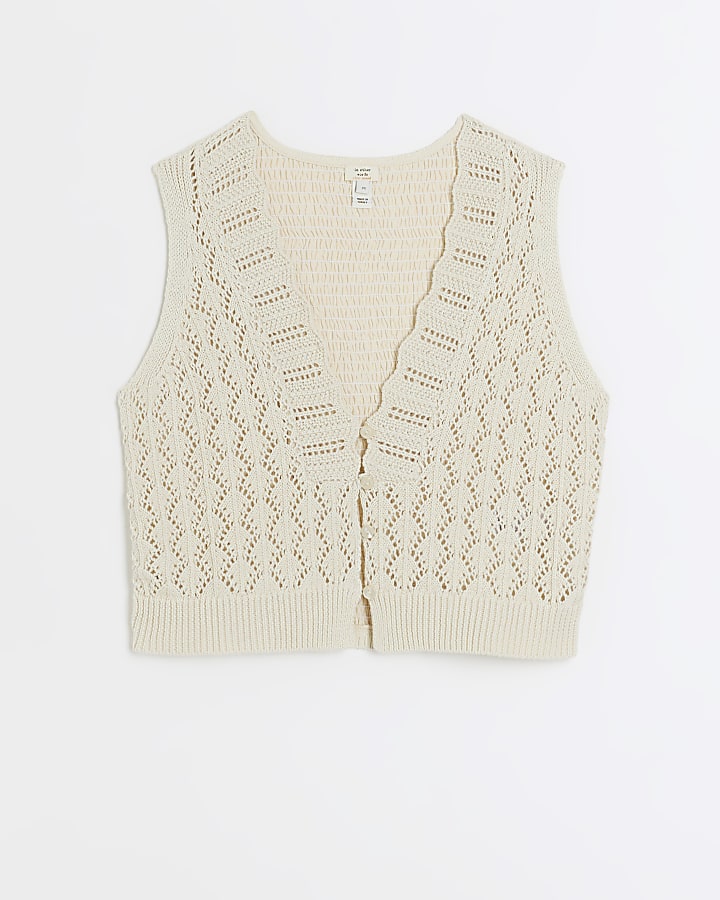 Cream crochet crop waistcoat