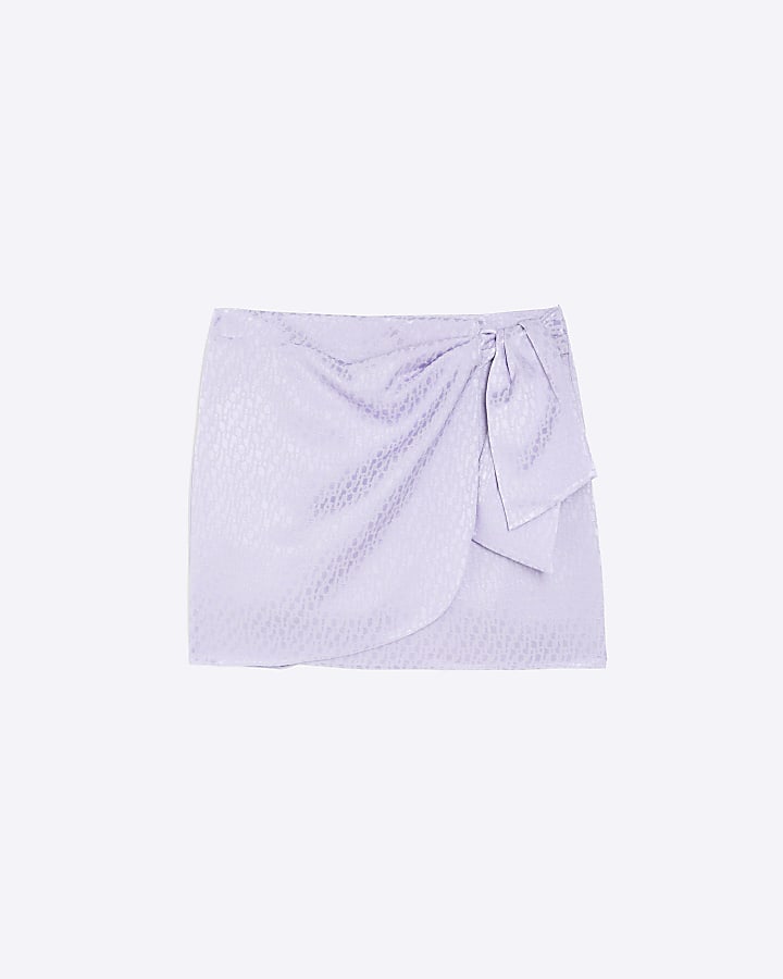 Purple jacquard wrap tie mini skirt