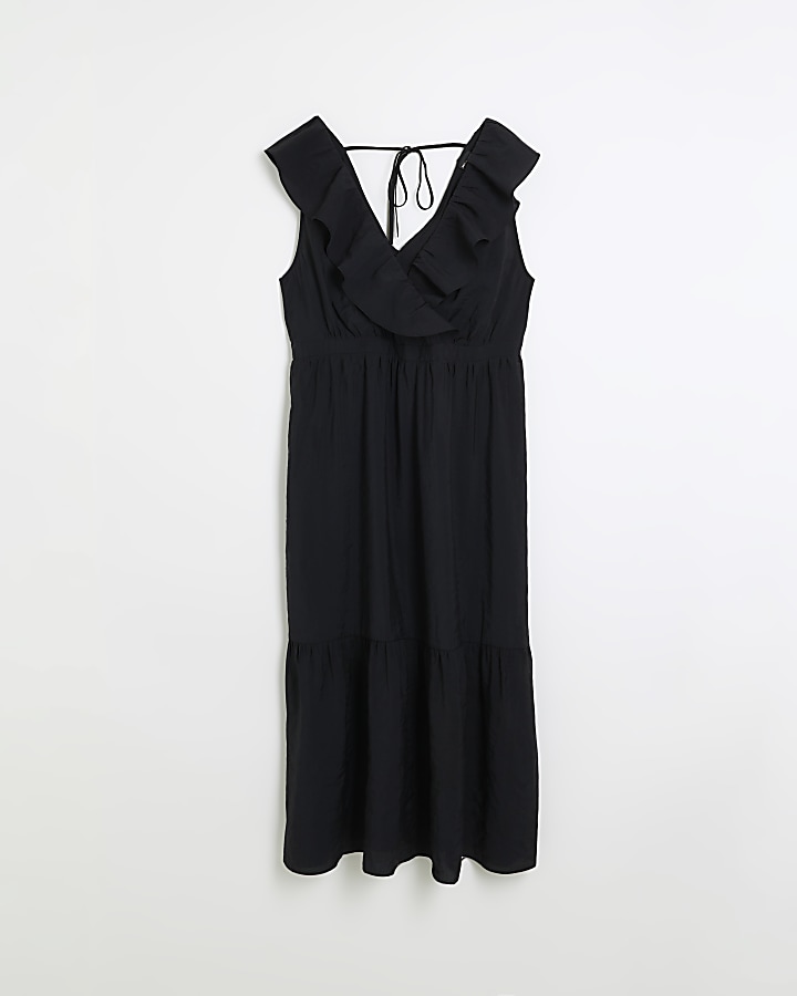 Plus black frill sleeveless maxi dress