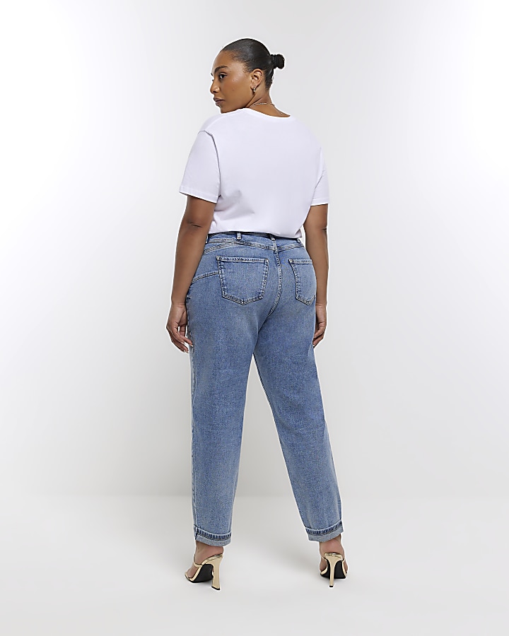 Plus blue ripped high waisted mom jeans