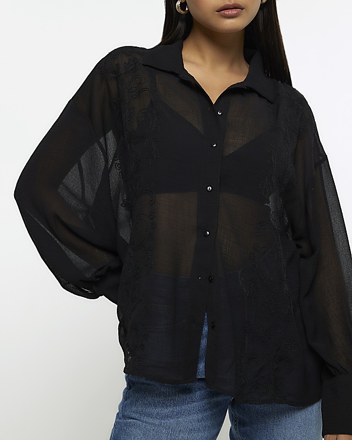 Black chiffon long sleeve blouse