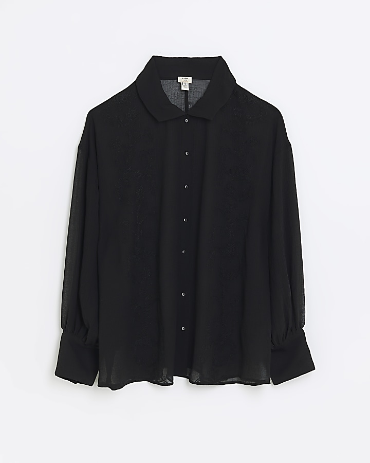 Black chiffon long sleeve blouse | River Island