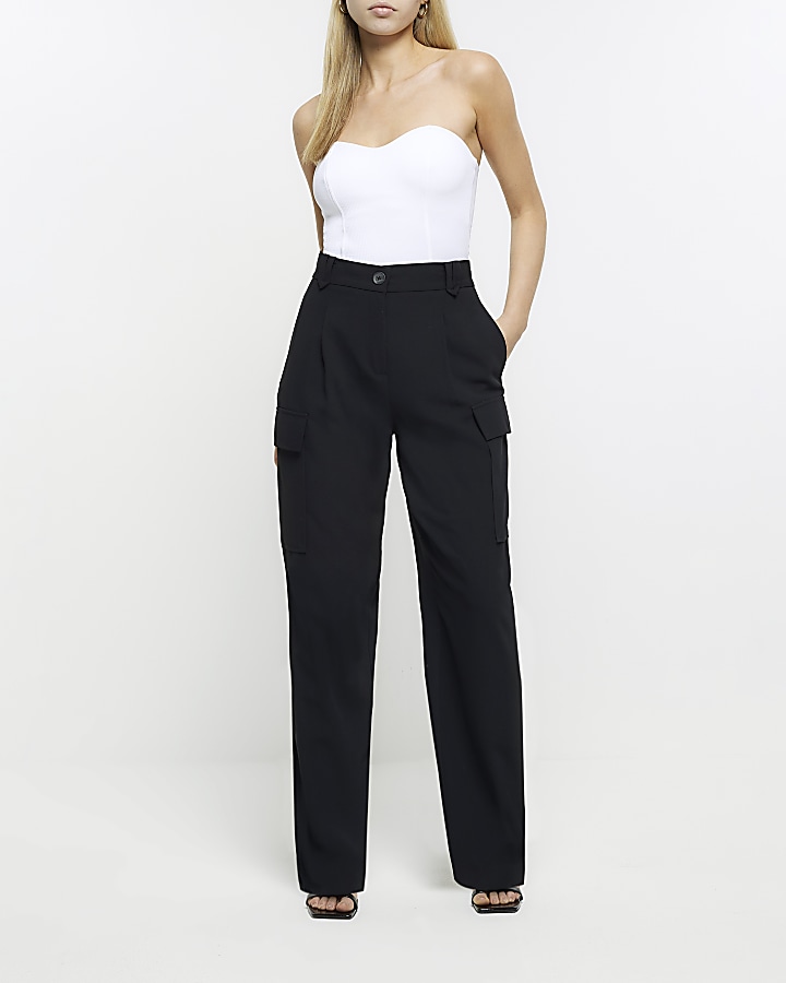 Black tailored utility trousers | River Island