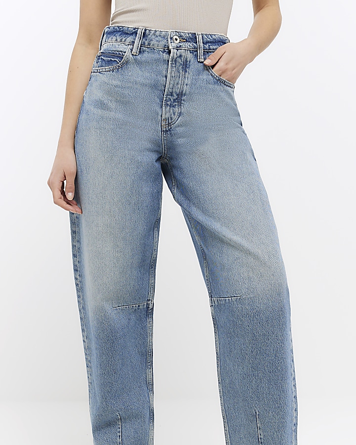 Blue high waist tapered jeans | River Island