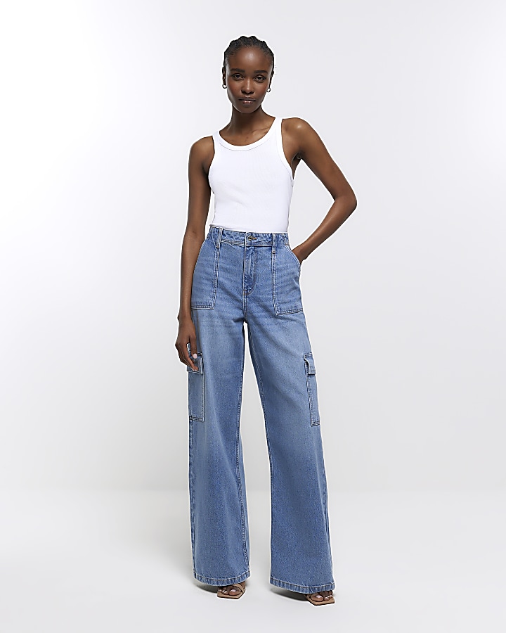 Denim wide leg jeans | River Island