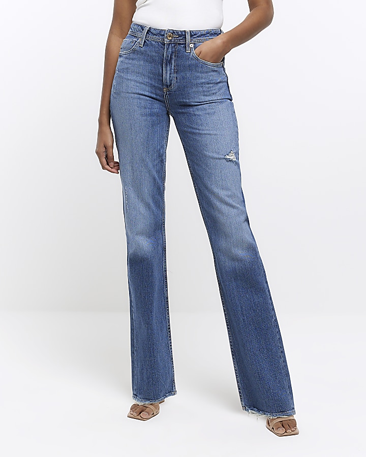 Blue relaxed straight jeans | River Island