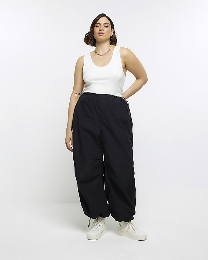 Plus black low rise parachute trousers