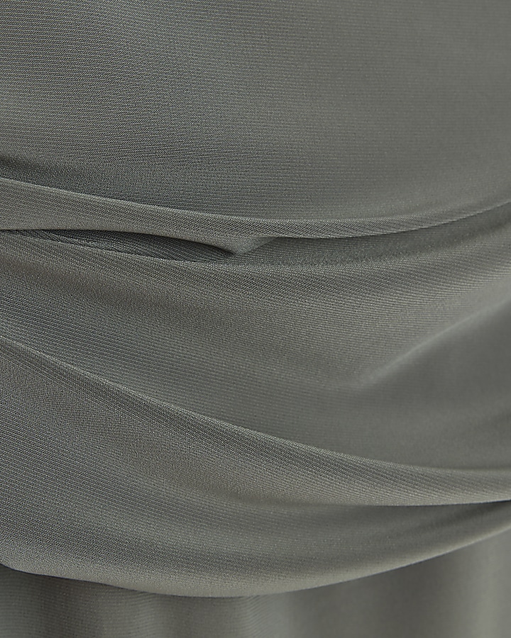 Khaki asymmetric one sleeve bodysuit