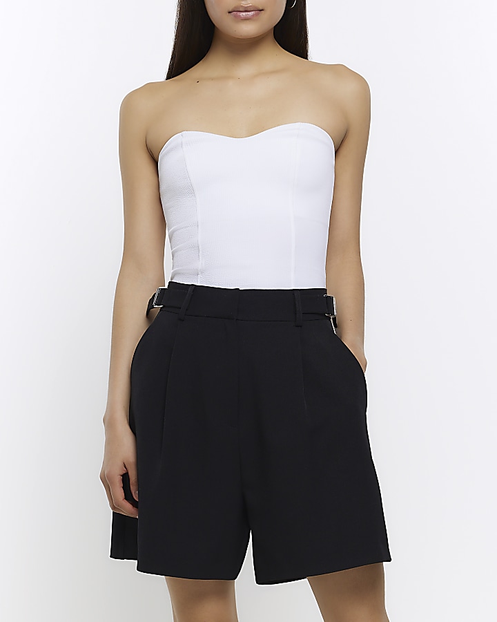 Black buckle detail tailored shorts