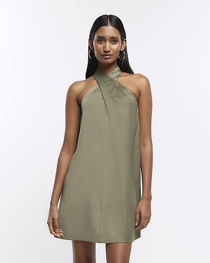 Satin halter dress · Green · Smart / Dresses And Jumpsuits