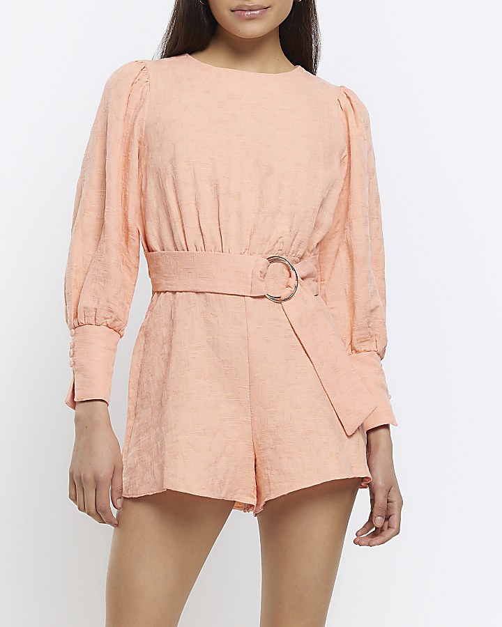 Orange playsuit best sale river island