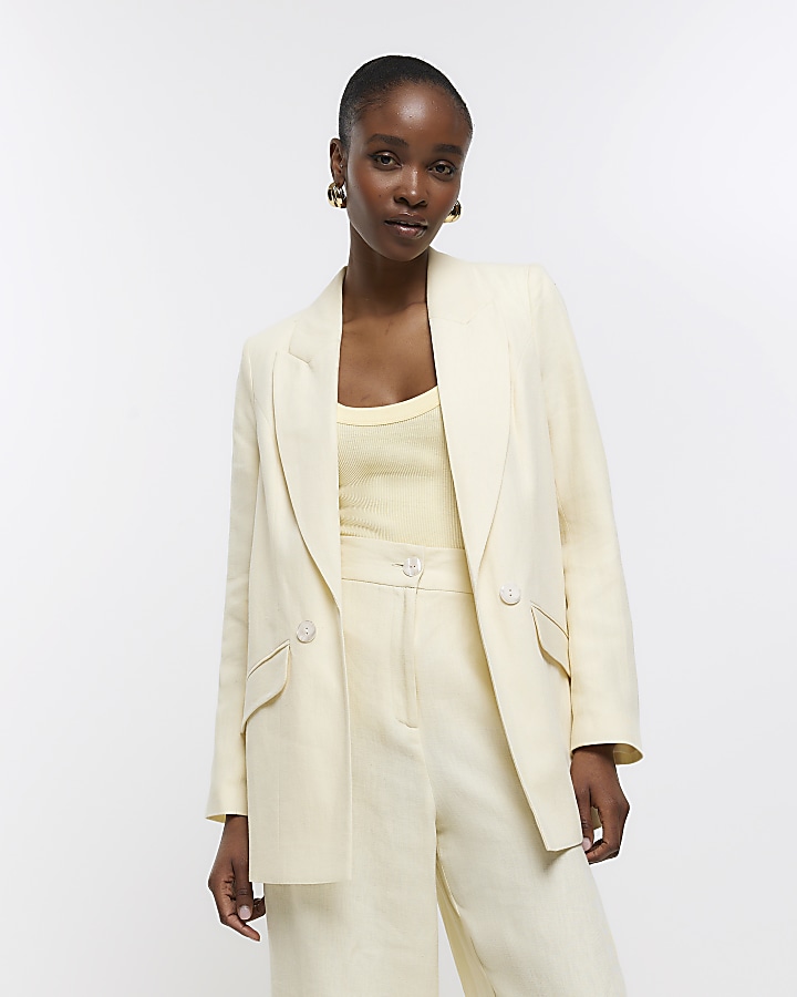 Yellow linen blend blazer | River Island