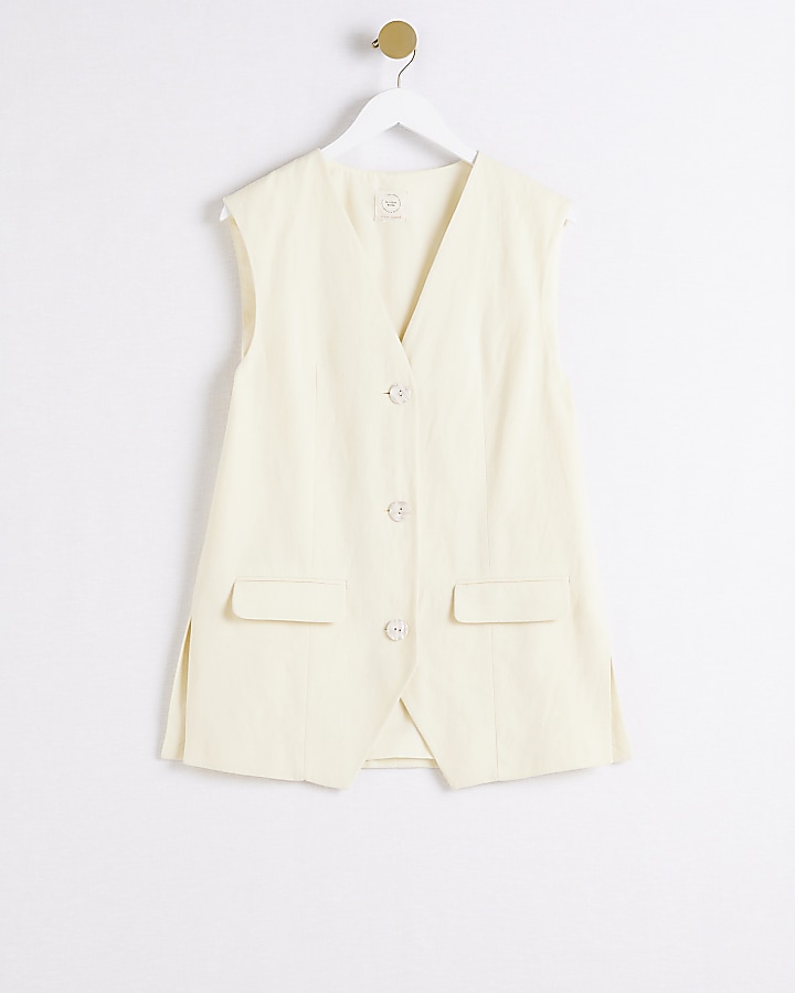 Yellow linen blend longline waistcoat