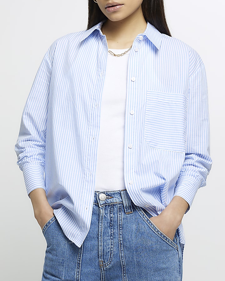 Blue stripe poplin shirt
